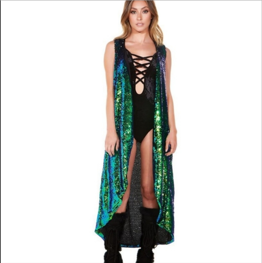 iHeartRaves Multicolor Sequin Long Vest